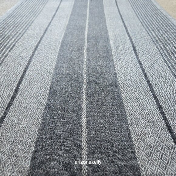 NWOT Cashmere Scarf Light and Dark Grey Stripe Diamond Weave - Picture 9 of 14